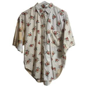 VTG Women’s Size M Andrew Sport Button Up Floral Striped Artwork 90’s Cottage